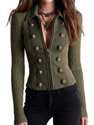 Army Green cardigan featuring ribbed and ribbed