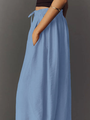 Burnt Coral wide-leg pants with ankle-length and drawstring