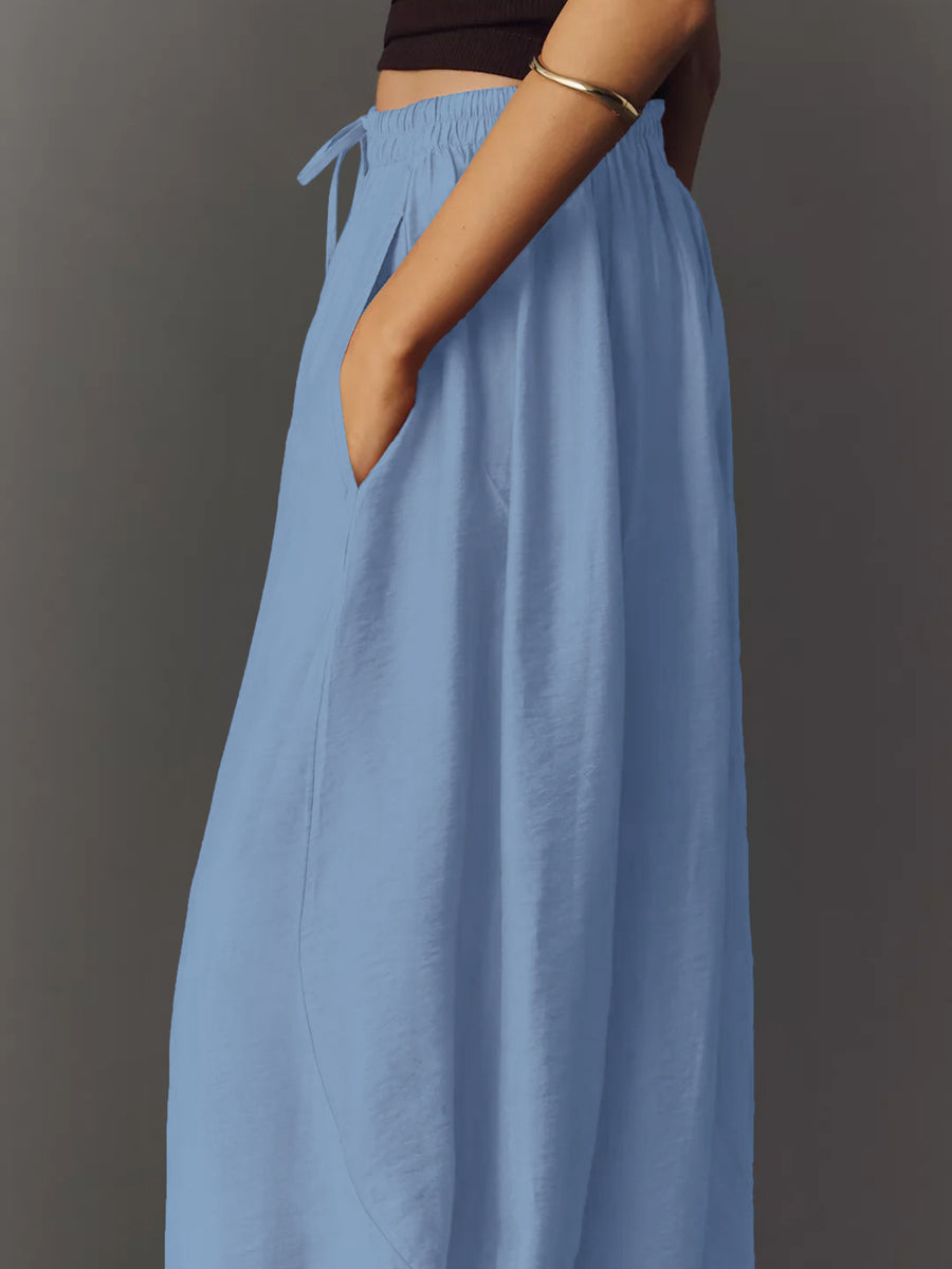 Burnt Coral wide-leg pants with ankle-length and drawstring