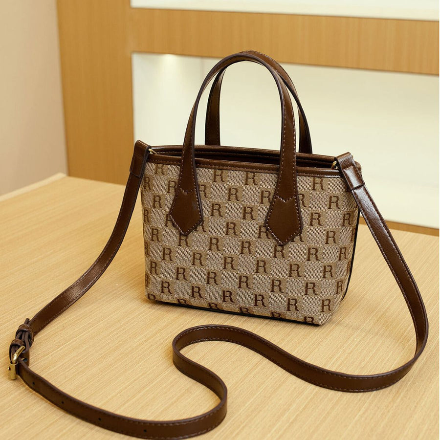 crossbody bag in Caramel with monogram and top handles