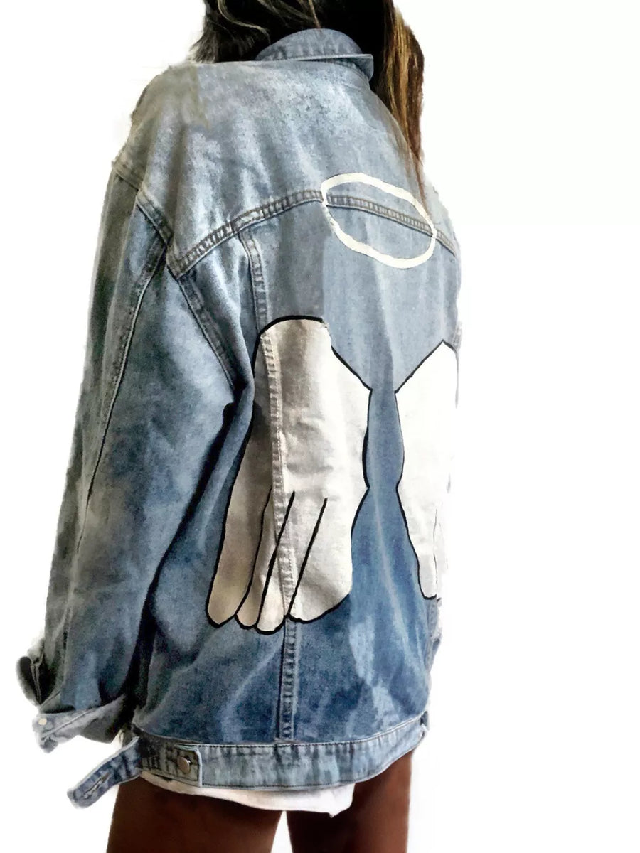 streetwear denim jacket in white with collared