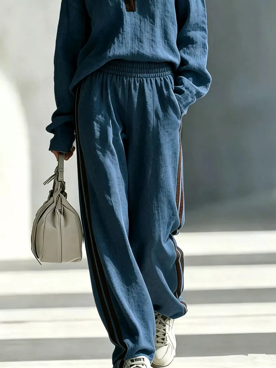 Long Sleeve Top And Side-striped Joggers Set in Mustard with pocketed