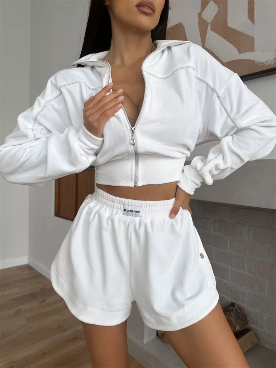 Brown relaxed tracksuit with mock neck