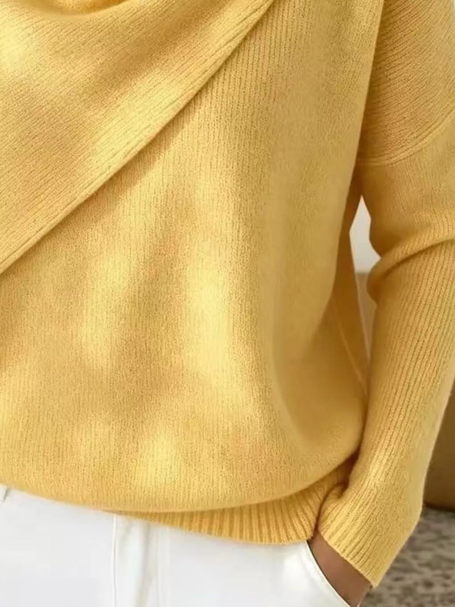 classic pullover sweater in navy blue with cowl neck