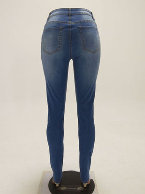 Dusty Blue skinny jeans with full-length and zip-front
