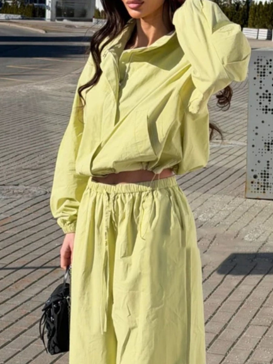 Brown relaxed matching set with mock neck