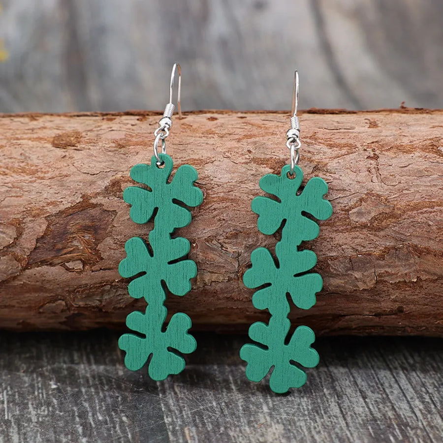 Turquoise clover cascade earrings with alloy hooks, boho chic style