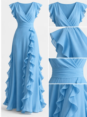 Ruffled Surplice Sleeveless Maxi Dress in Green