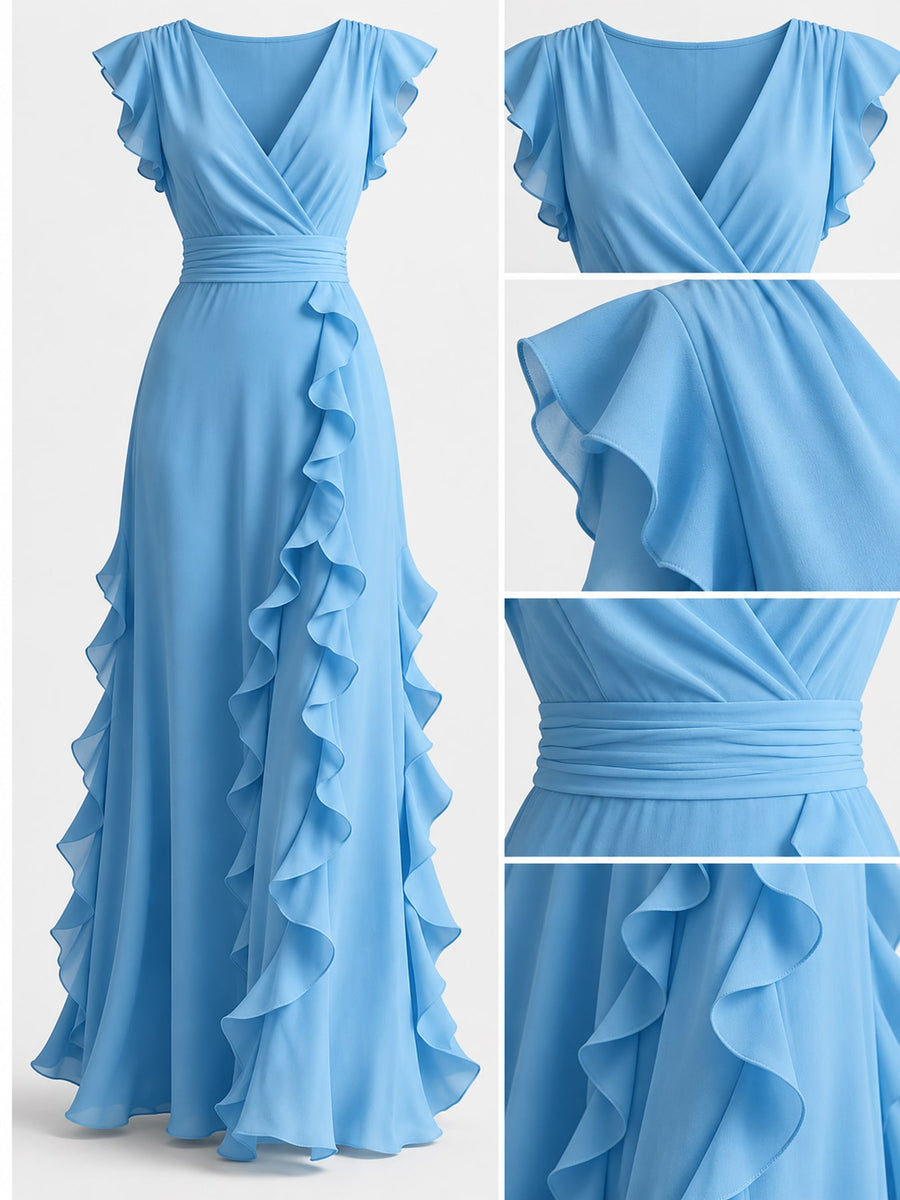 Ruffled Surplice Sleeveless Maxi Dress in Green