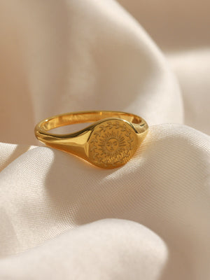 18K Gold-Plated Sun Motif Signet Ring in gold with 18K gold-plated