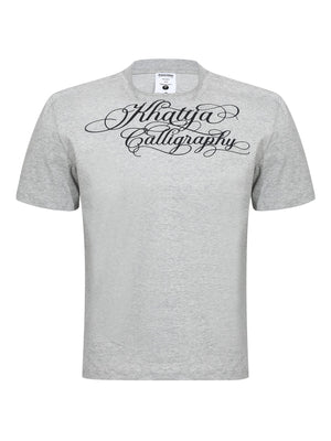 heather gray t-shirt with graphic and crew neck