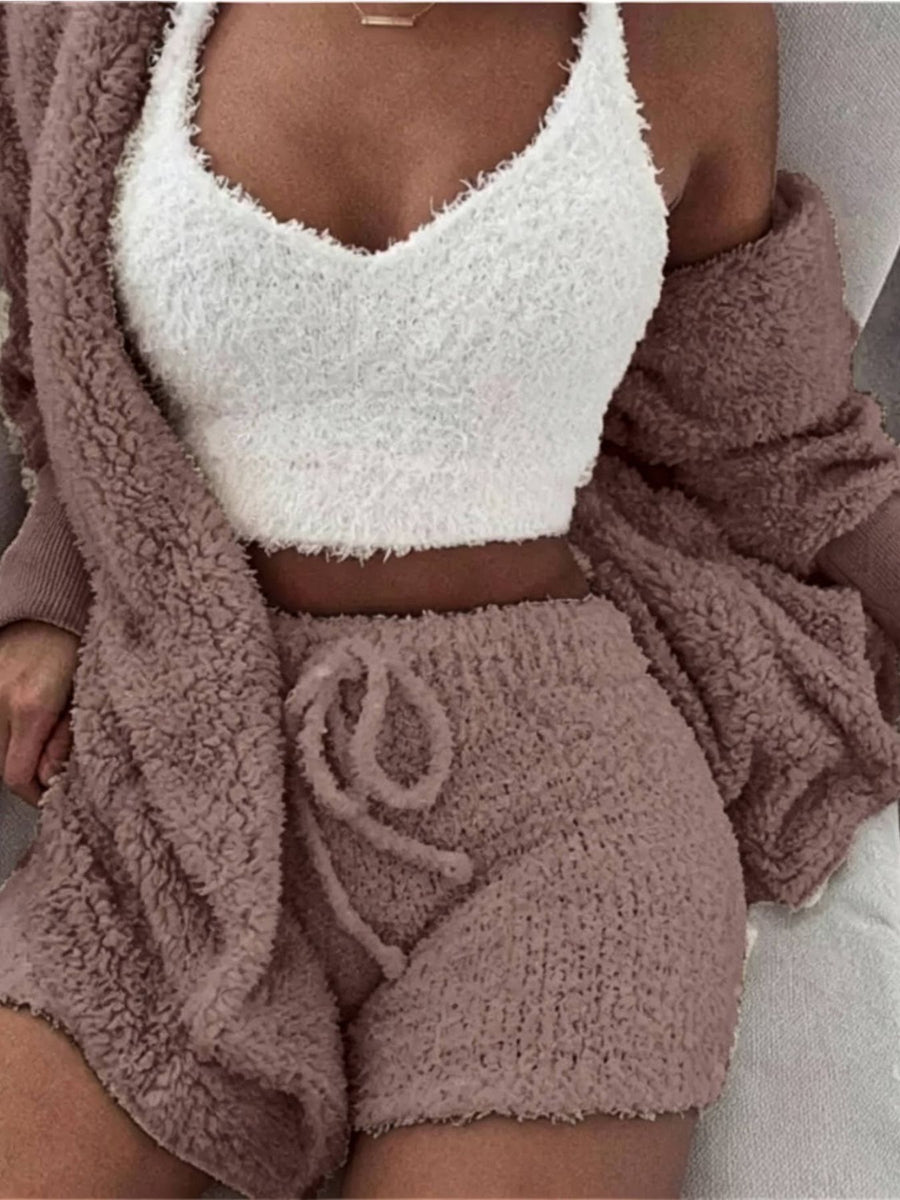 pajama set in Medium Sand with v-neck and long sleeve