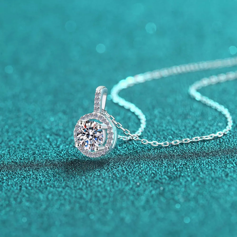 Radiant Moissanite pendant necklace in 925 sterling silver with a delicate chain.