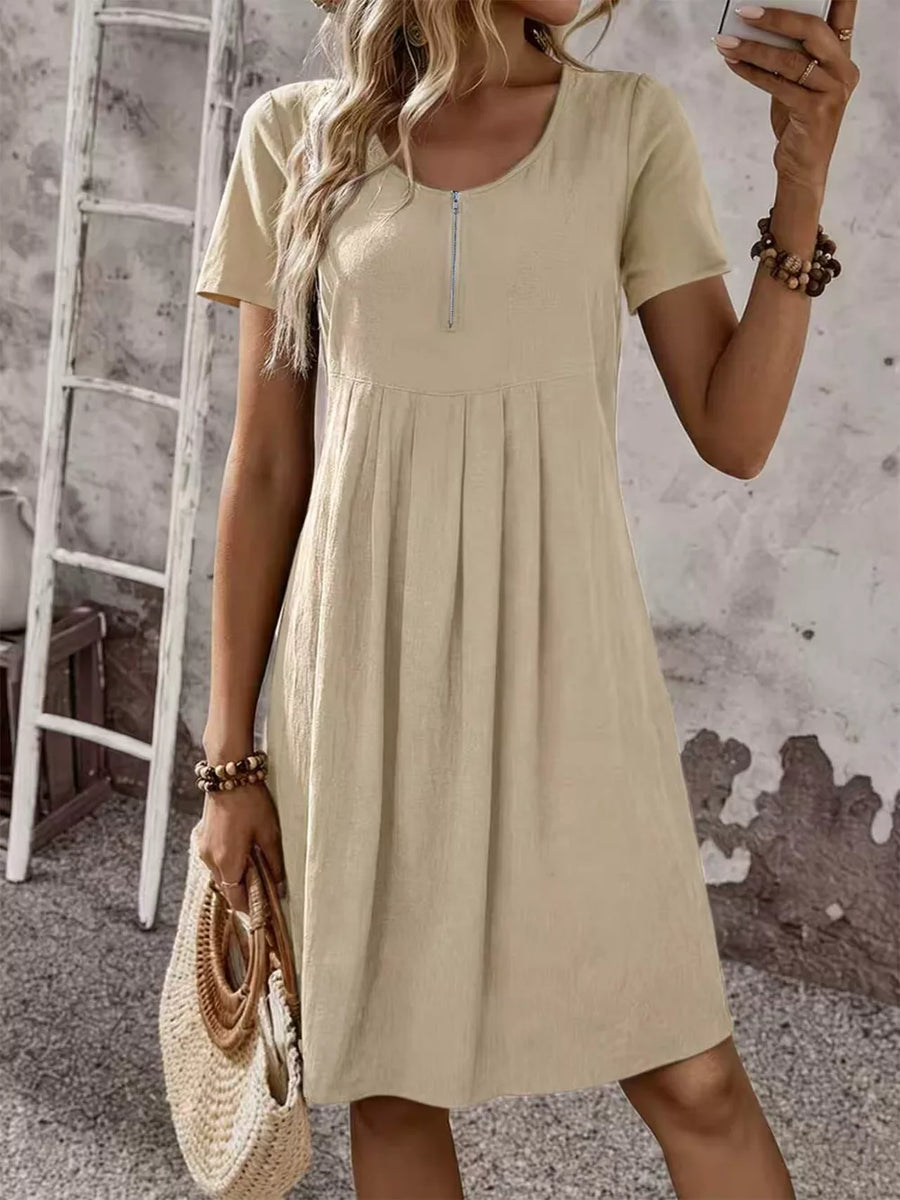 Violet A-line dress with zipper and short sleeve