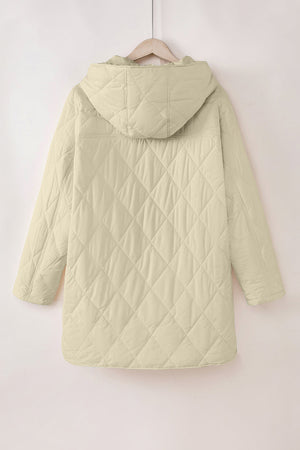 Diamond Quilted Hooded Snap Jacket in Beige