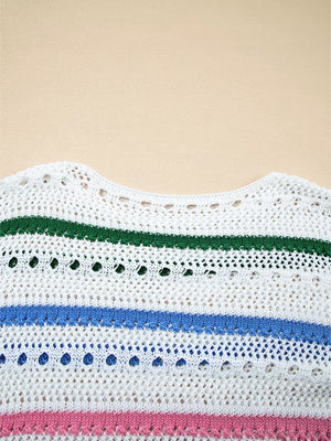 Color Block Striped Pointelle Knit Sweater option 8