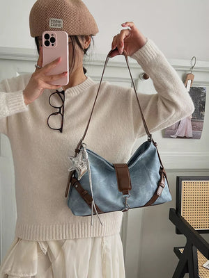 PU Leather Imported Size & crossbody bag in brown with relaxed silhouette