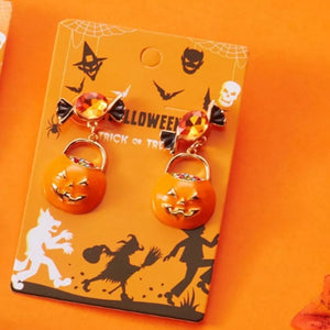 earrings featuring pumpkin motif in black with 18K Gold-Plated, Zinc alloy, Copper, Rhinestone Care instructions: Imported