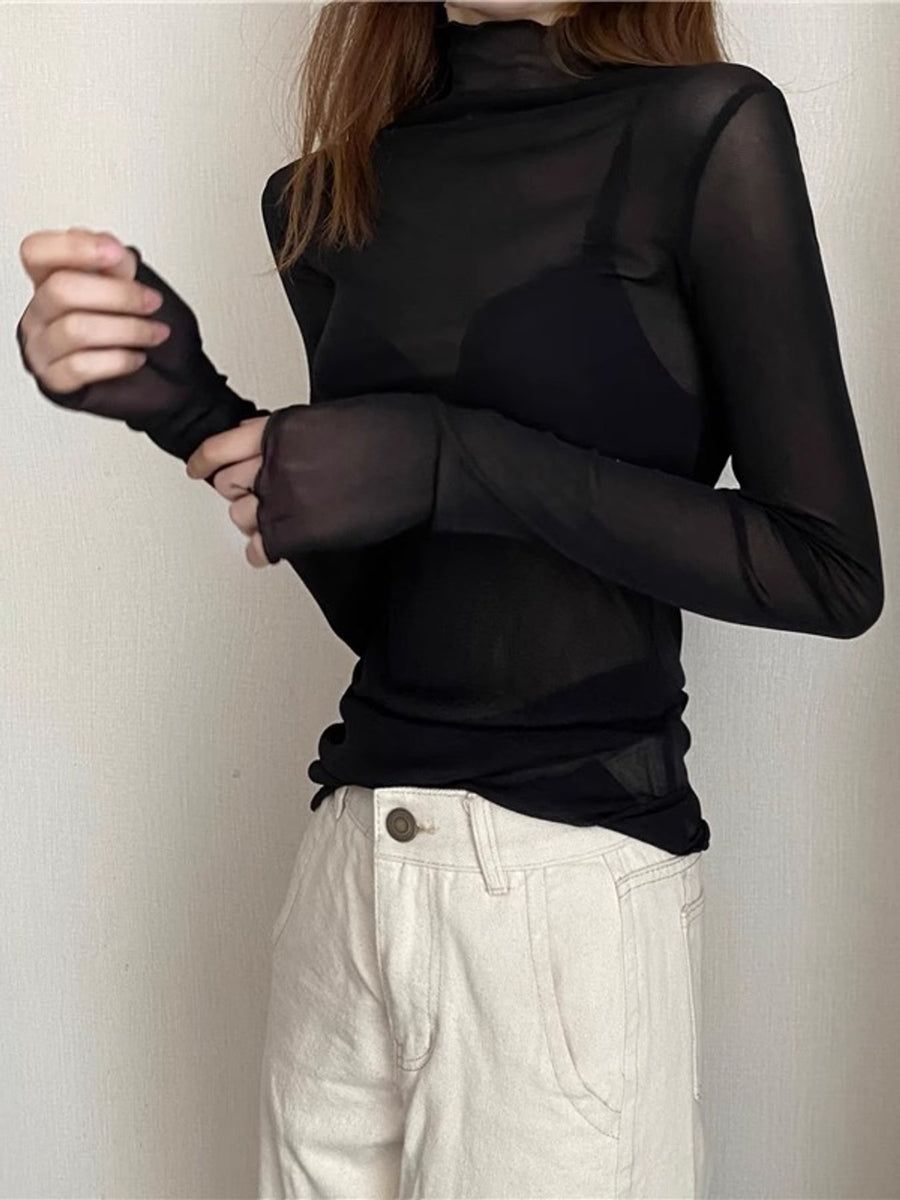 t-shirt in Gray with turtleneck and long sleeve
