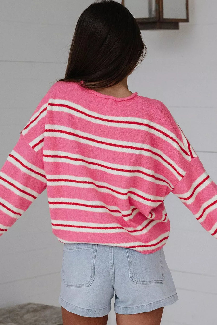 Striped Button-up Cardigan in Pink