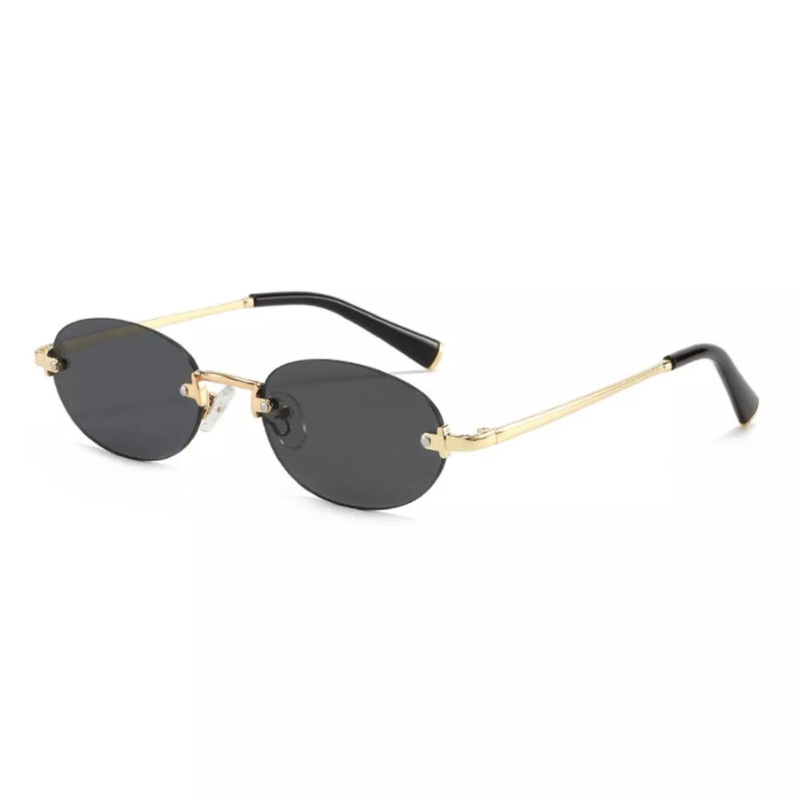 metal Frame material: Metal Lens material: Polycarbonate Temple material: Metal sunglasses in gold with oval silhouette