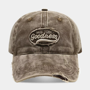 Distressed Washed Cotton Baseball Cap in Burgundy with distressed