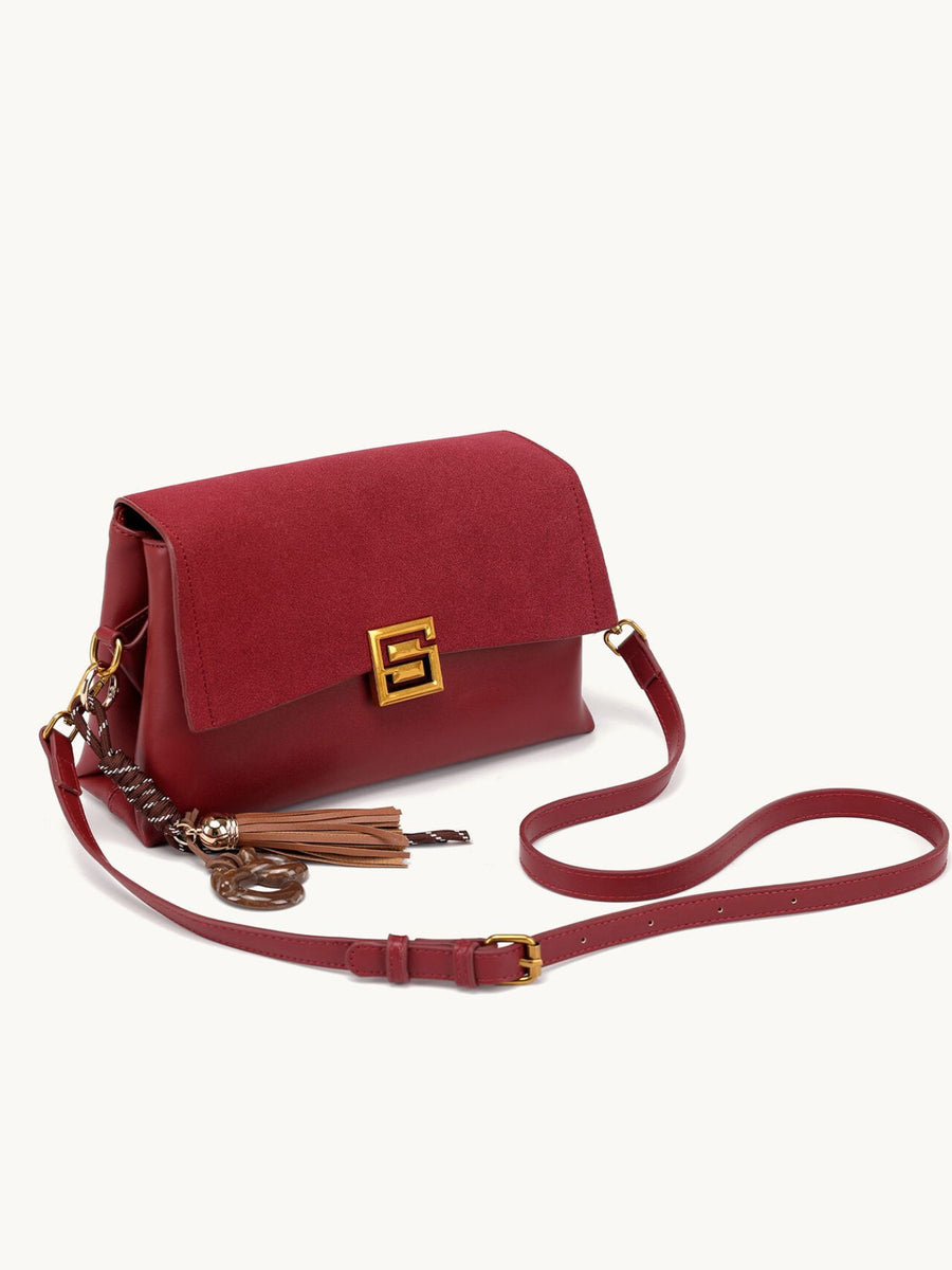 Gold-Tone Hardware Crossbody Bag in burgundy