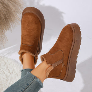 Slip-On Fabric Round Toe Platform Boots in ivory with round toe