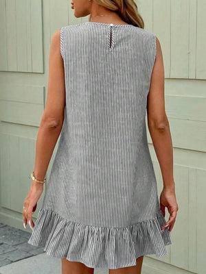 mini dress featuring striped in white with 100% polyester Care instructions: Machine wash cold texture