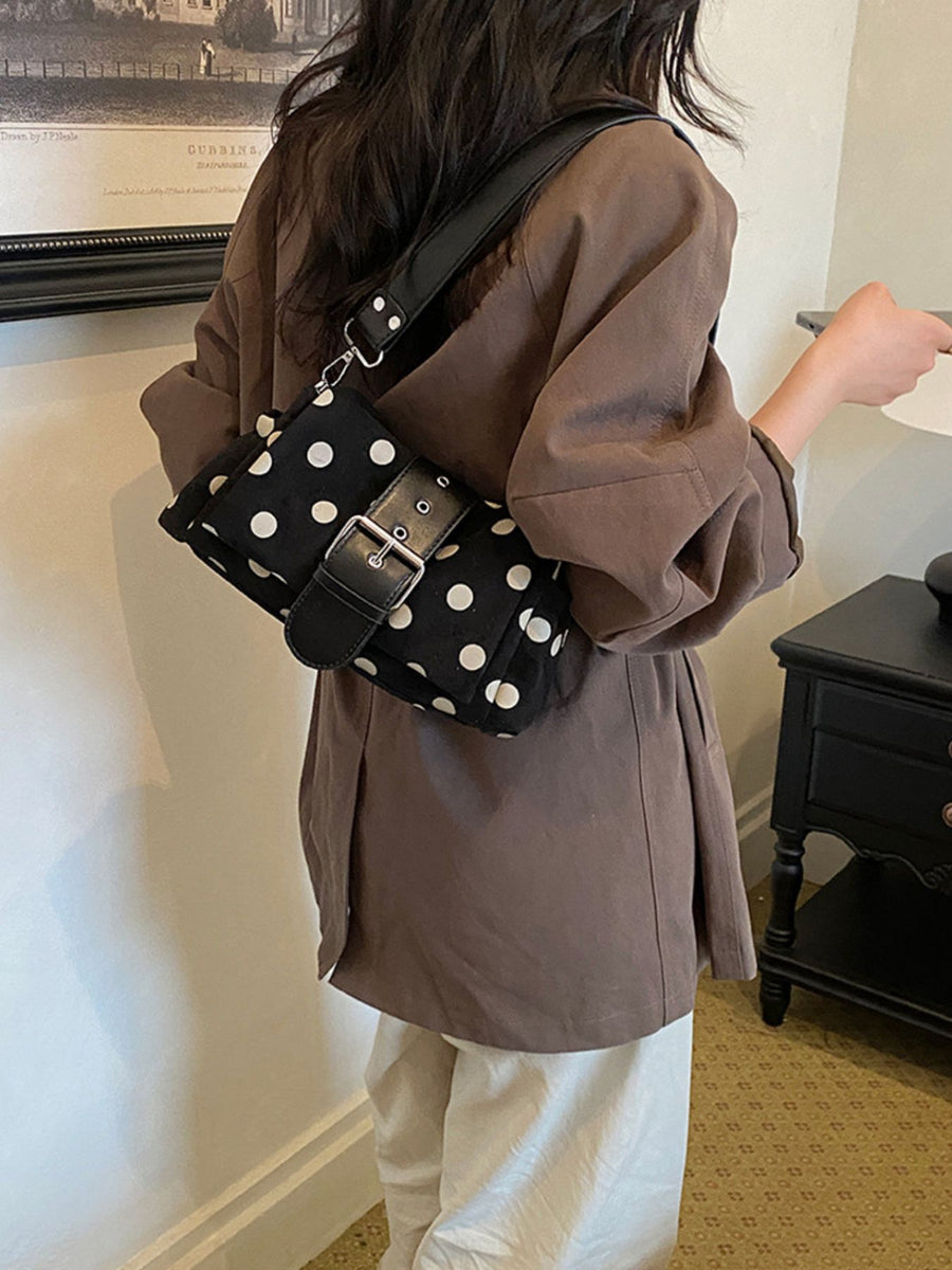 Brown shoulder bag with zip and polka-dot