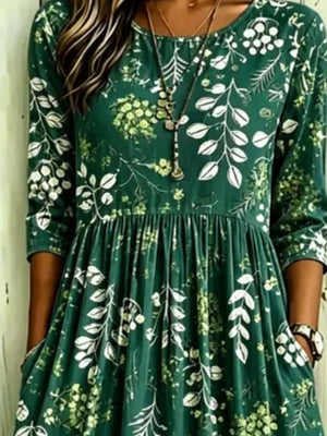 Full Size Printed Midi Dress With Pockets in Black Forest with pocketed