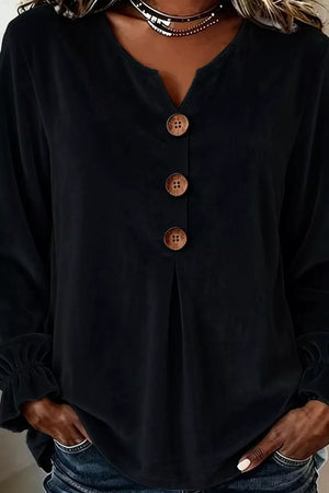 Light Blue with Velvet Button Decor Blouse With Ruffled Cuffs