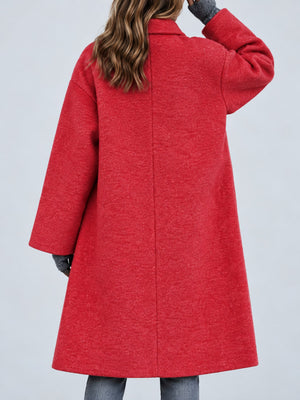 Full Size Lapel Collar One Button Coat Plus Size in camel with thermal