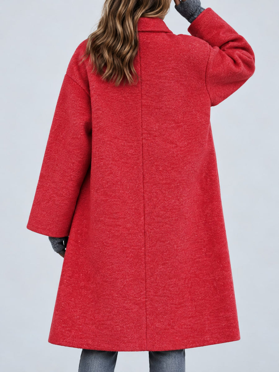 Full Size Lapel Collar One Button Coat Plus Size in camel with thermal