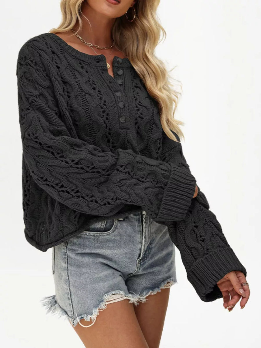 classic pullover sweater in red with henley