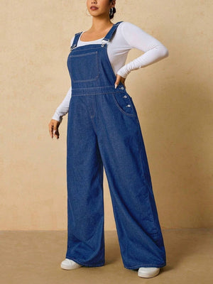 overalls in Dusty Blue with adjustable straps and full-length