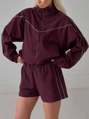 track jacket in Burgundy with contrast stitching and cropped