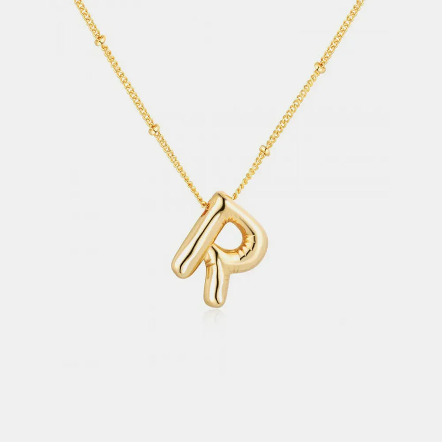 Gold initial R charm necklace with beaded chain