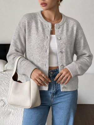cardigan in Gray/white with buttoned and hip-length