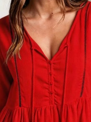 Tassel Drawstring Long Sleeve Peplum Top in Purple with waffle-knit