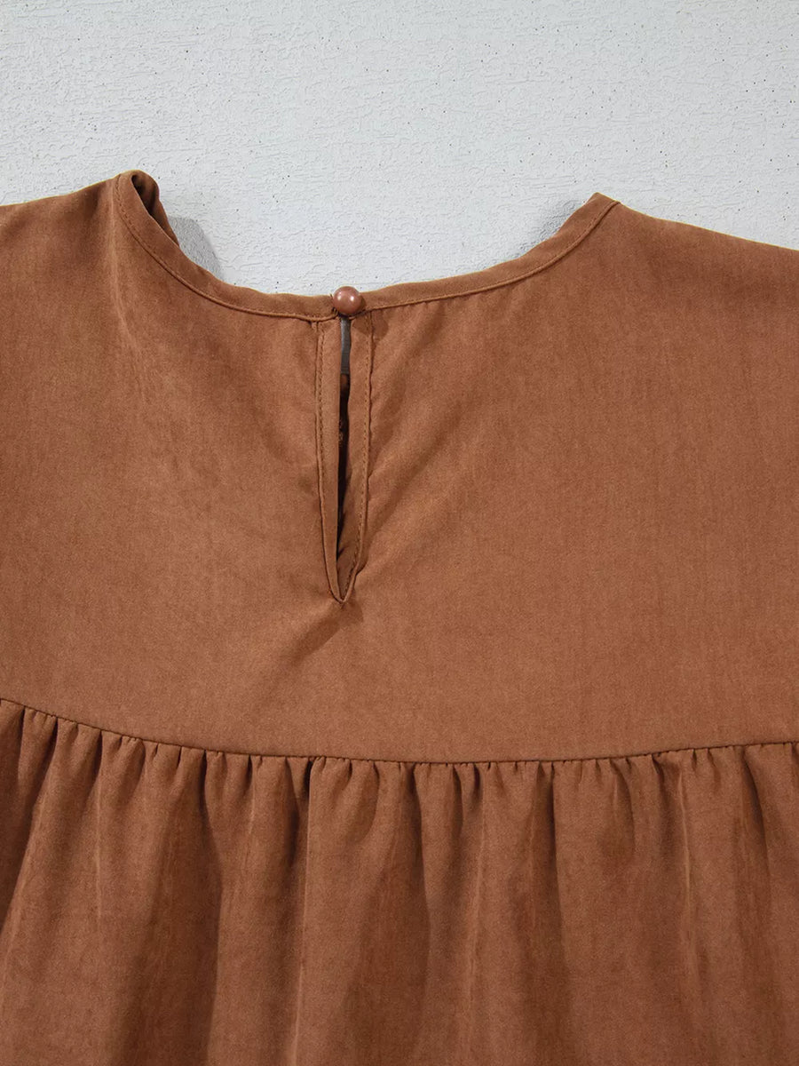 rust brown relaxed mini dress with round neck