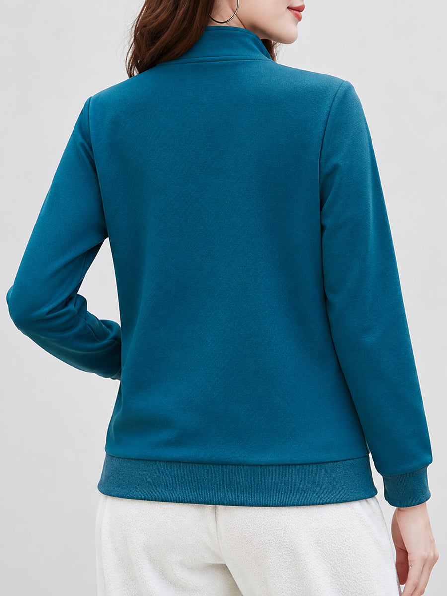 Full Size Stand-Collar Zip-Up Sweatshirt in Mustard Yellow