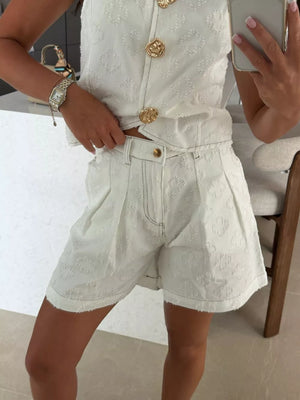 Light Yellow vest featuring buttoned and embossed