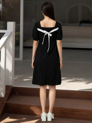 Puff Sleeve Bow Back Mini Dress option 4
