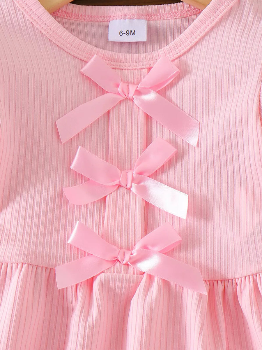Pink with Children's Ribbed Bow Top And Shorts Set