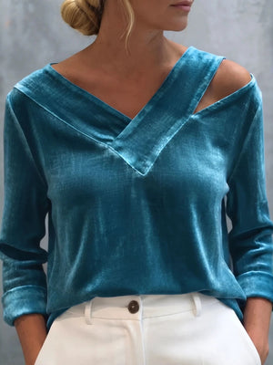 blouse in teal featuring cold-shoulder and relaxed fit