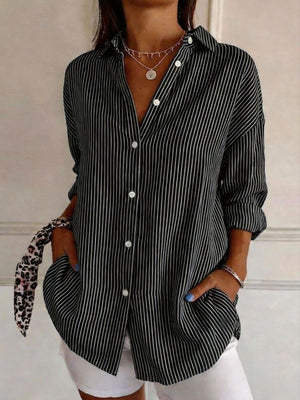 button-down shirt in White with buttoned and hip-length