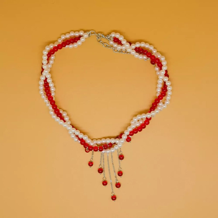 necklace in Red with beaded and choker