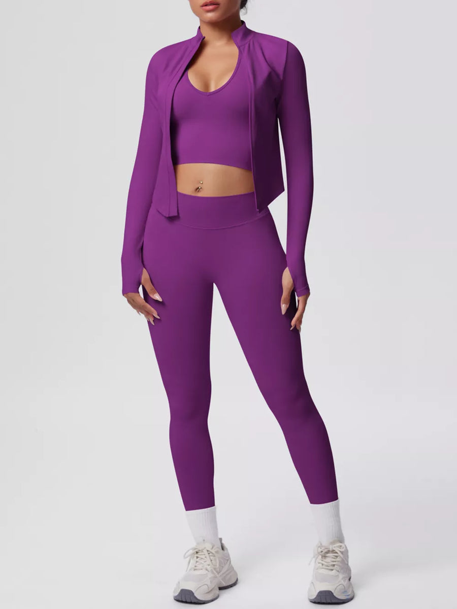 active set in Purple with v-neck and long sleeve