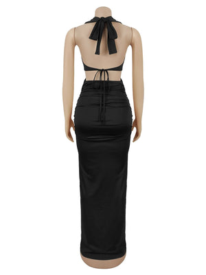 Black bodycon maxi dress with halter